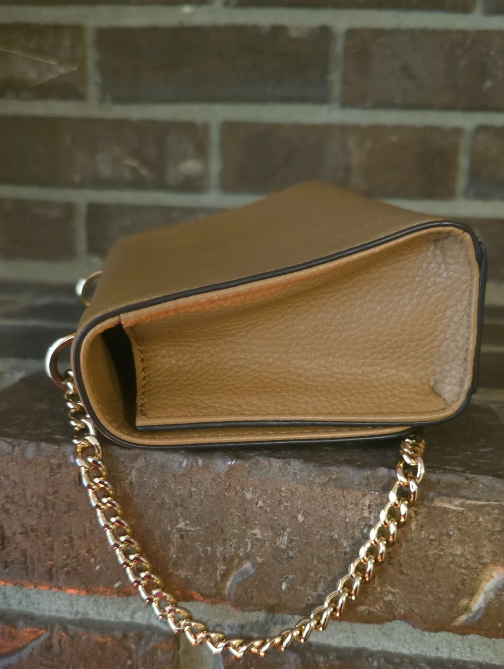 Tory Burch Carter Adjustable Chain Shoulder Crossbody Bag Purse Tan Brown